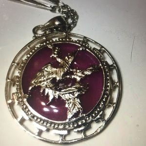 Sterling Silver Purple Jade Dragon Pendant W/Chain